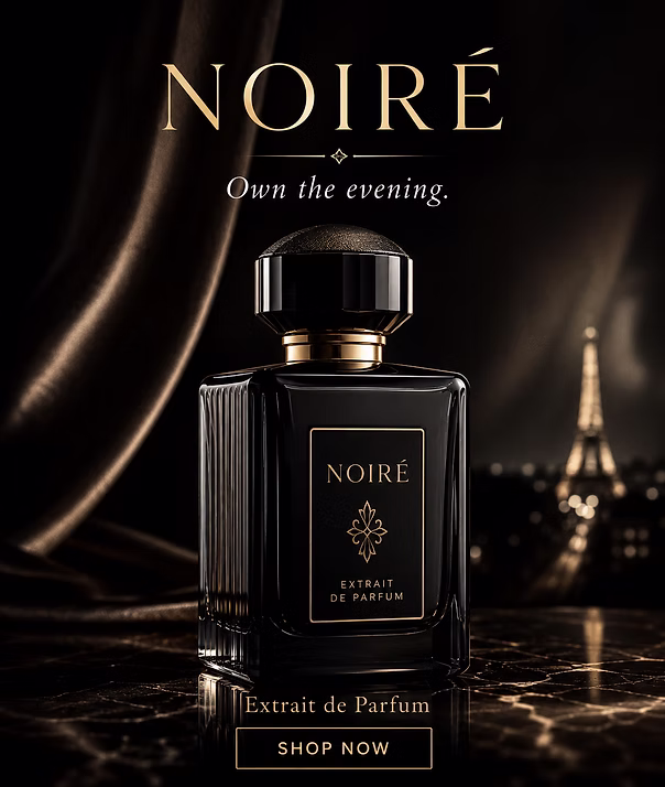 Luxury perfume ad creative with dark premium product photography