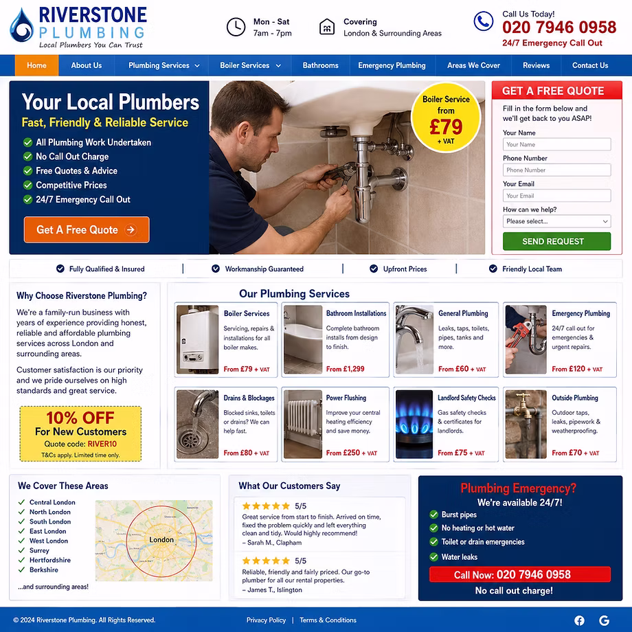 Before website design for a local plumbing business